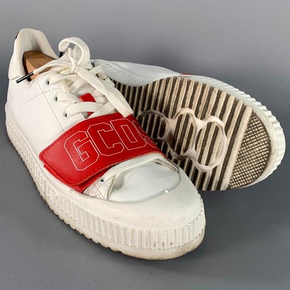 GCDS Size 9 White Red Black Leather Logo Low Top Platform Sneakers - Picture 5 of 14